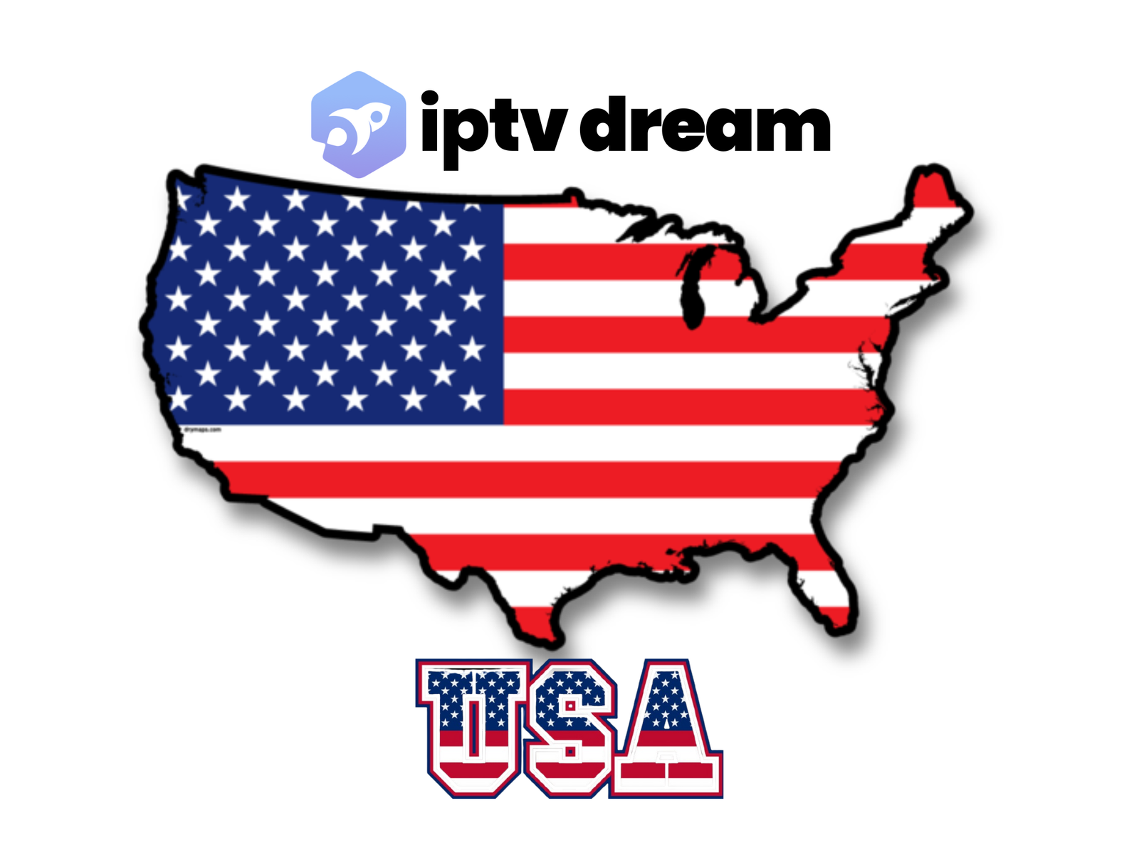 About IPTV Dream - Best IPTV Service USA | American Flag Map with IPTV Streaming Logo for Premium IPTV Streaming & Reliable IPTV Provider in the USA.