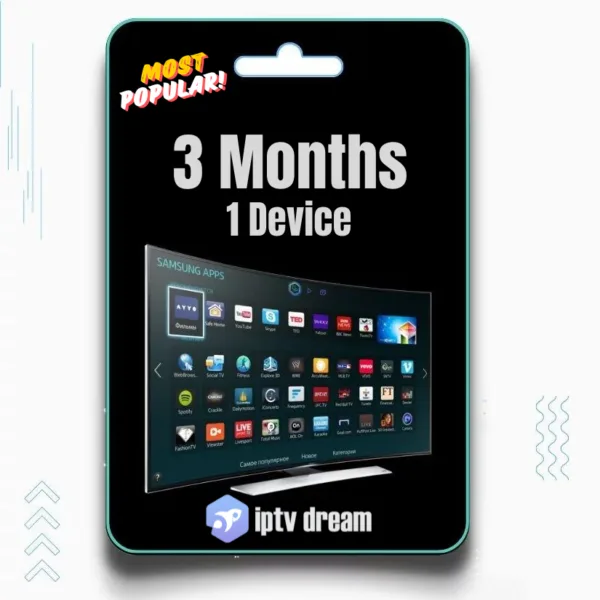 Three Month One Device IPTV Plan – Premium streaming access for one device with a 3-months IPTV subscription