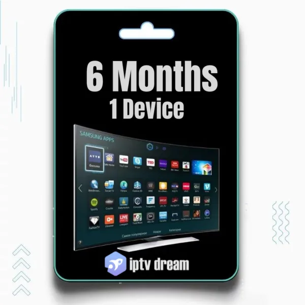 Six Months One Device IPTV Plan – Premium streaming access for one device with a 6-month subscription.