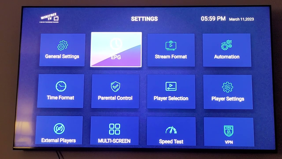 IPTV settings menu highlighting the EPG option, relevant to troubleshooting EPG not working on TiviMate.
