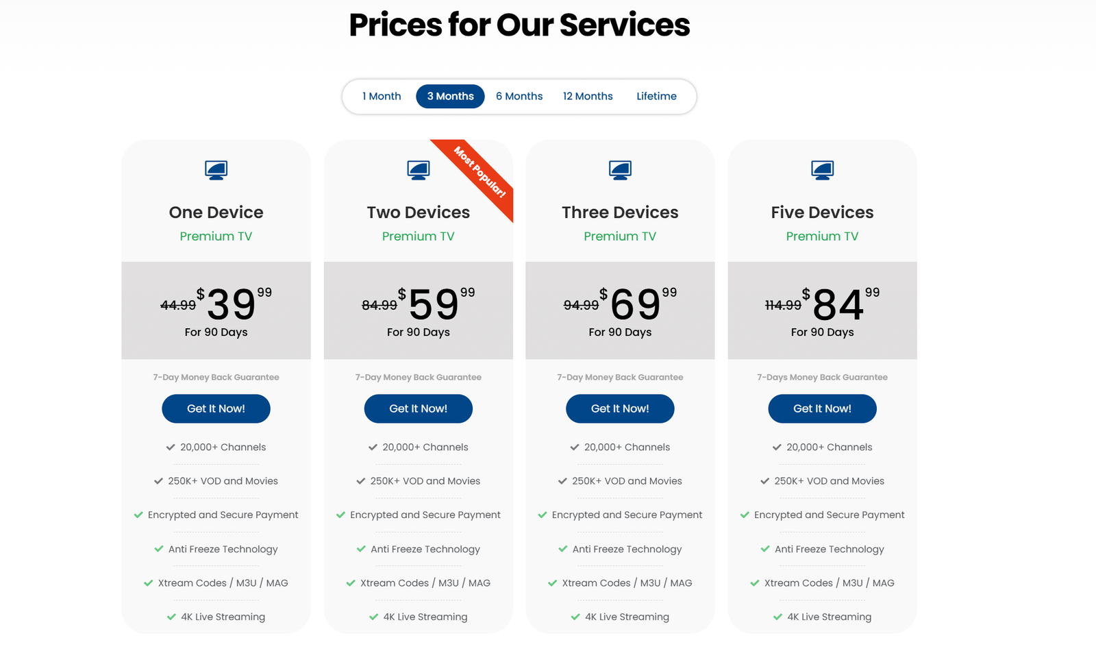 Compare IPTV Dream Plans – The Best IPTV in Canada (2025): From 1 to 5 devices, every plan includes 20,000+ channels, 250k+ VOD titles, 4K streaming, and anti-freeze technology.